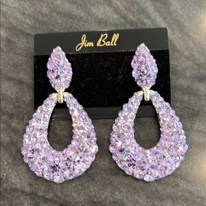 Jim Ball Lavender Crystal Teardrop Statement Earrings - Sparkling Drop Design